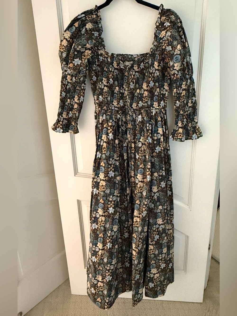 Doen Bijou Floral Midi Dress in Blue, Cream, Brown